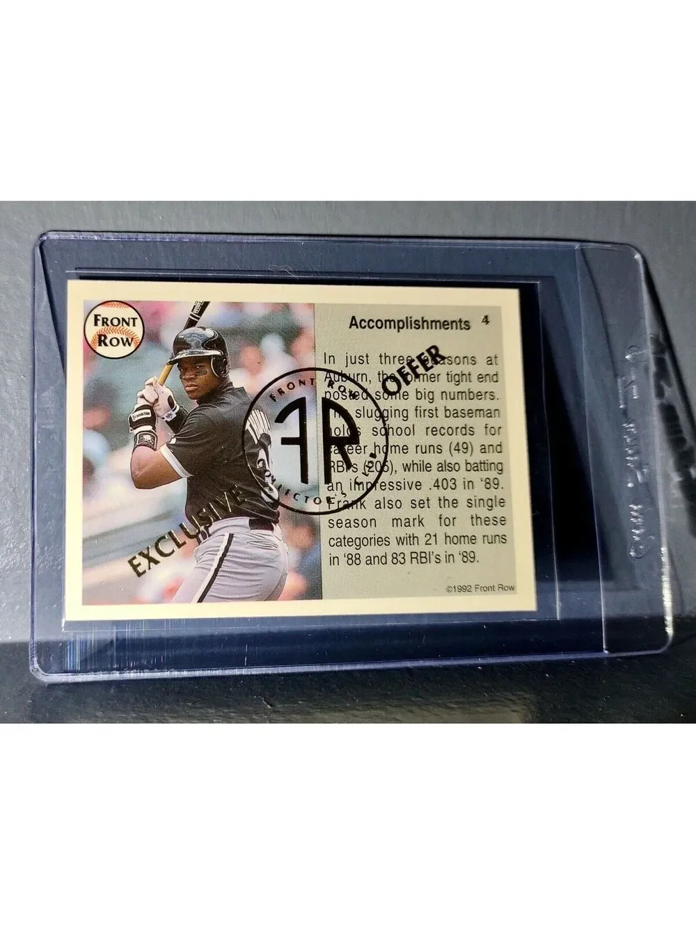 1992 Frank Thomas Front Row Baseball Card #4 Collector's Club